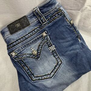 MISS ME Distressed Women's Signature Mid Short Size 33 Embroidered/Bling Detail